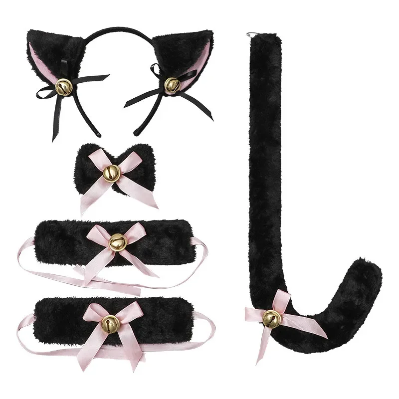 Lolita Mädchen Fuchs Katze Ohren Haarband Fliege Stirnband Schwanz Glocke Zubehör Dienst mädchen Anime Cosplay Kostüm Halloween Weihnachten