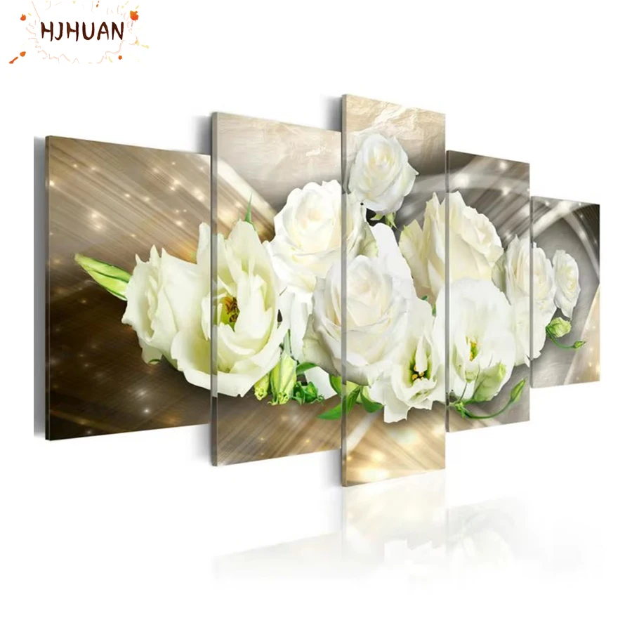 5pcs 5D Diamond Painting White Roses Cross Stitch Kit Full round/square Drill Embroidery Mosaic wall art Picture Gift Home Decor