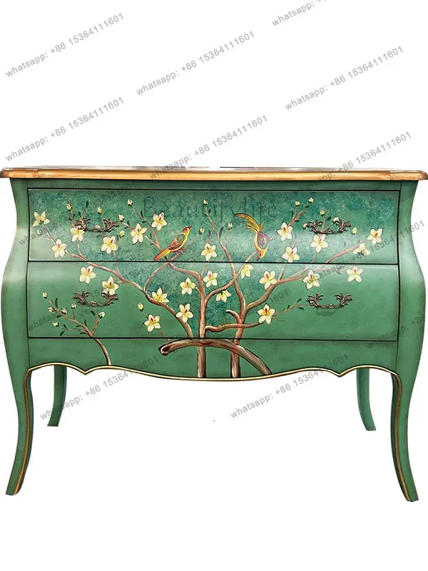 

Solid wood chest American retro bedroom, living room against the wall storage, porch cabinet painted