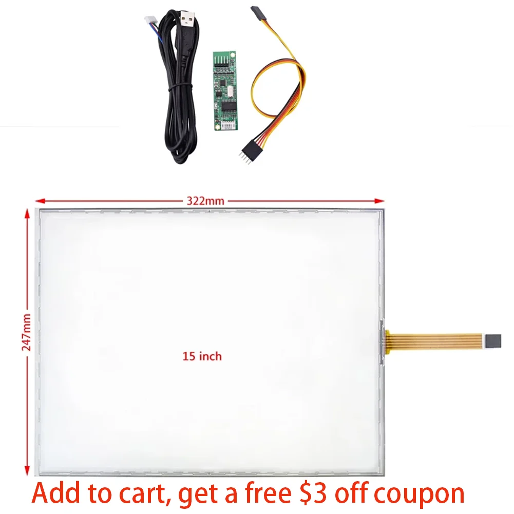 Panel dotykowy ze szklanym ekranem Digitizer 15-calowy ekran dotykowy + płyta kontrolera USB Panel szklany rezystancyjny przemysłowy 5-przewodowy 322*247mm