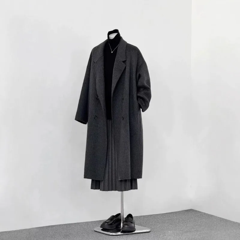 New Double-sided Wool Coat Women in Autumn Winter Long Cashmere Korean-style Loose Woolen Coat Elegant and Slimming for Women
