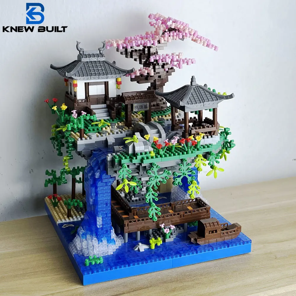 Taohuatan Lake Themed Micro Brick Set with LED Lighting: Creative Adult Toy, Classic Chinese Landscape, Unique Nighttime Display