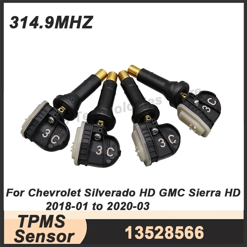 

4PCS 13528566 TPMS Tire Pressure Monitoring Sensor For Chevrolet Silverado HD GMC Sierra HD 2018-01 to 2020-03 433MHZ