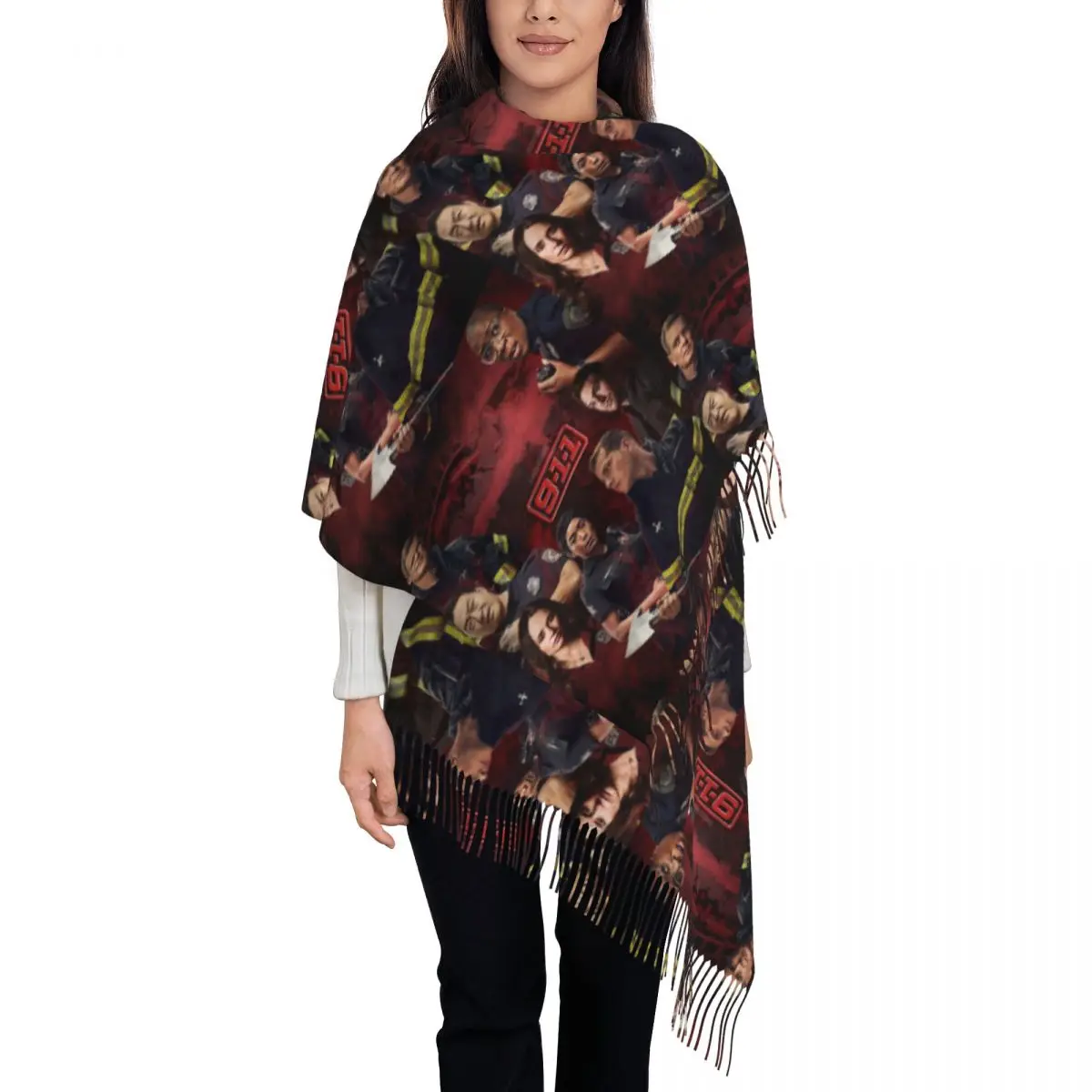 

9-1-1 - Red Glare Scarf Tassel Scarves for Women Soft Warm Shawls and Wraps Large Fall Winter Shawl Wrap