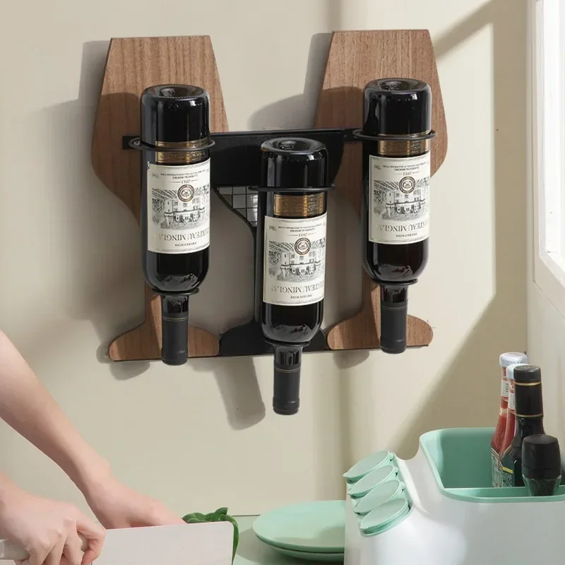 Wine Shelf Display Rack Wine Champagne Wine Cabinet Lattice Rack Iron Wood Home Kitchen Storage Rack 3