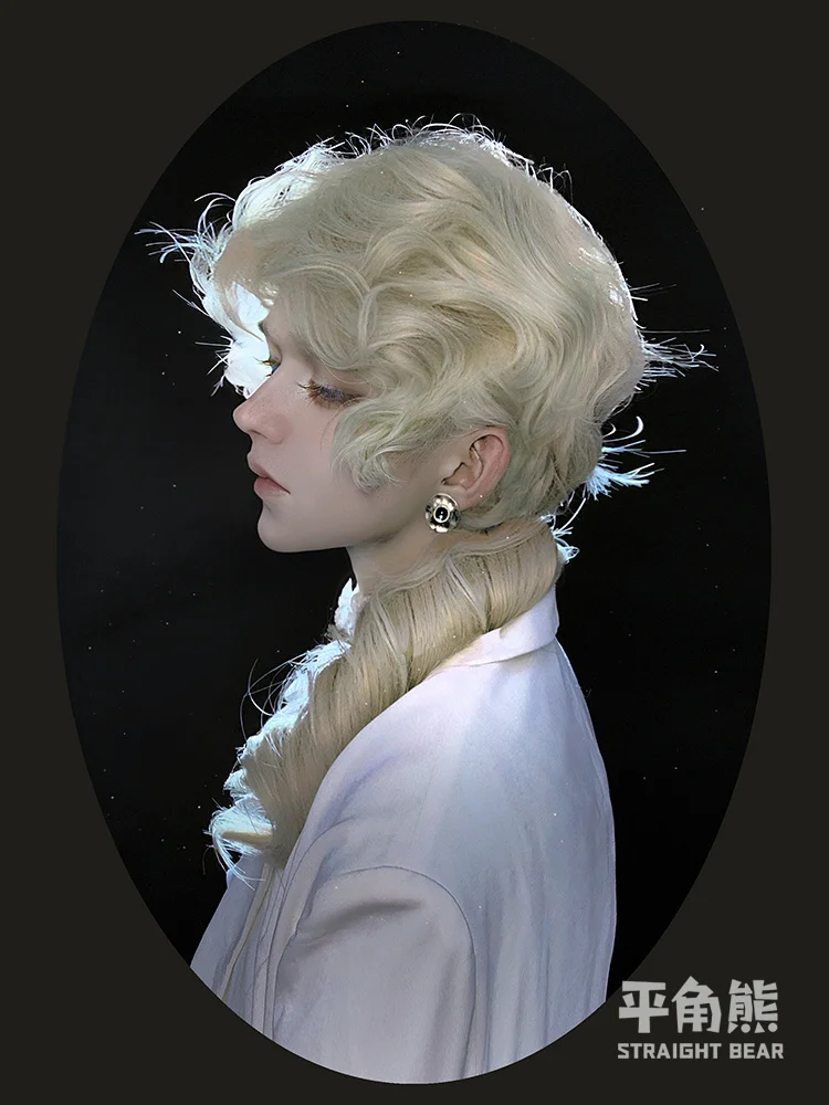 Prince Of The Court Short Curly Hair Blonde Hair Lolita Guy Daily Short Wig Natural DK Wig Set JK Full Head Cover Cosplay Style