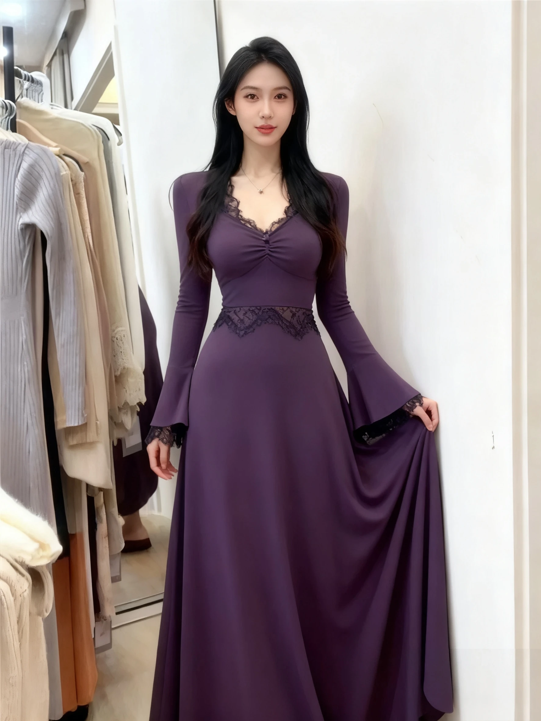 เดรสแขนยาวสำหรับผู้หญิง แต่งลายปัก ผ้ากำมะหยี่ ทรงไบค์เกอร์ สม็อค ช่วงเอวเข้ารูป ทรงเอไลน์ สไตล์กรันจ์ อุ่นสบาย ดีไซน์ศิลปะ