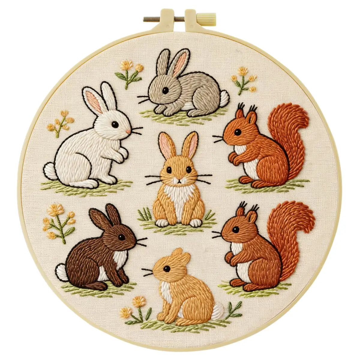 1 Stück 20X20CM/15X15CM 7,87/6,3 Zoll Stickerei-Starter-Kit mit Hasen und Eichhörnchen DIY-Kit DIY-Stickerei-Kit Handarbeiten Nähkunst – Detail 4