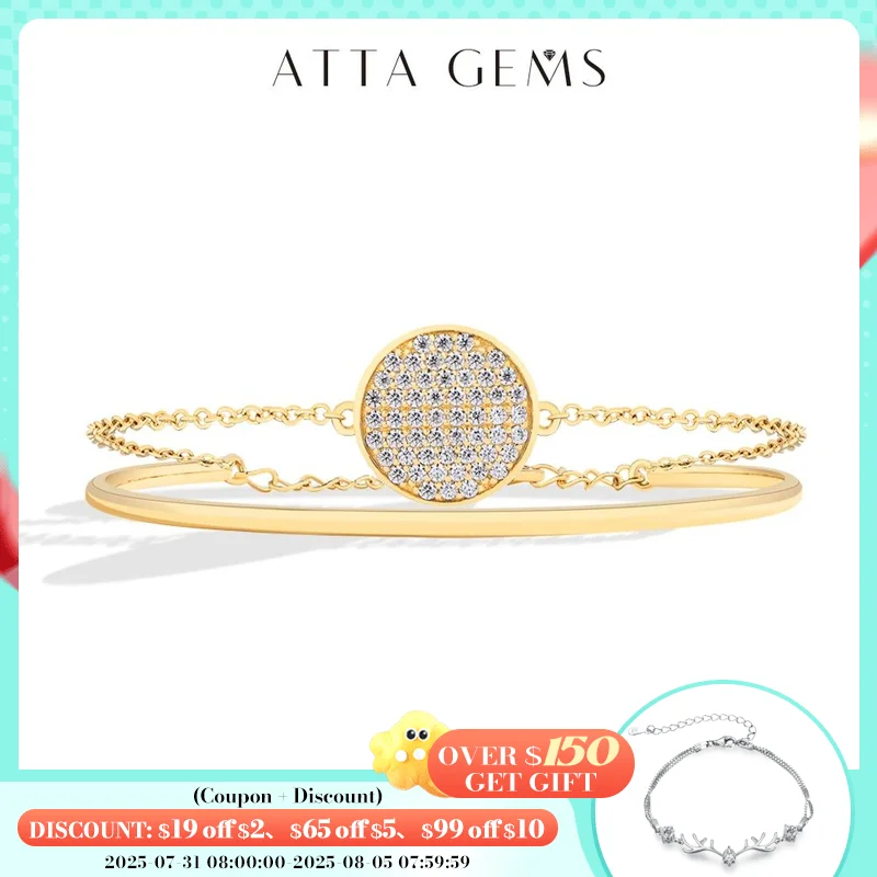 

ATTAGEMS Moissanite Bracelets for Women Men S925 Silver 18K Gold Plated Circle Stacking Engagement Wedding Party Christmas Gifts