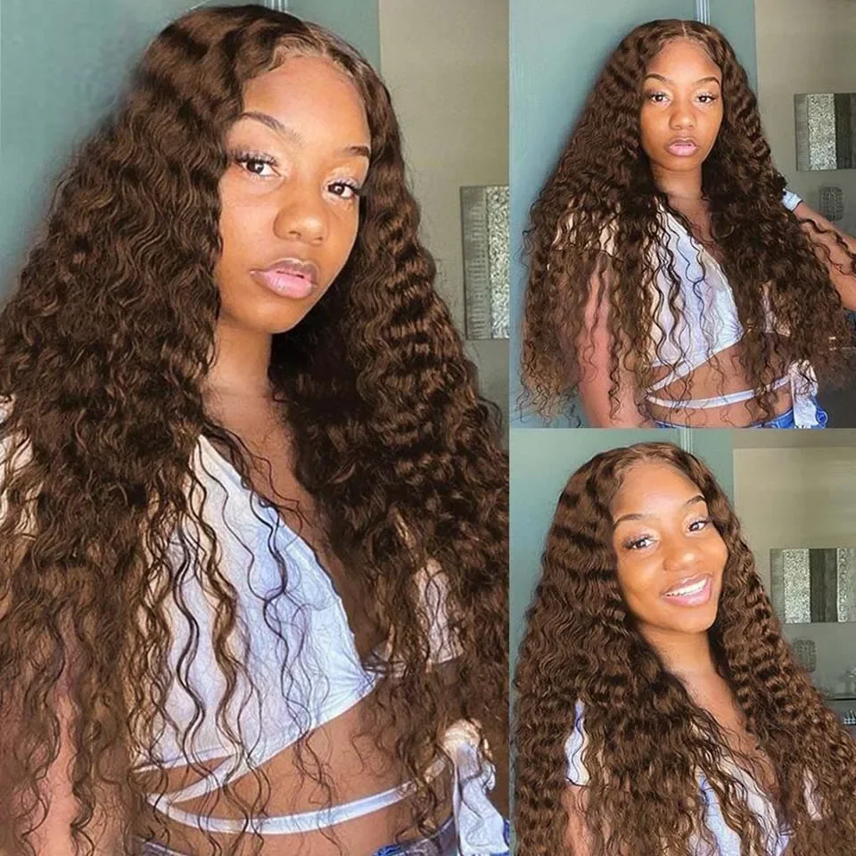 13x4 Chocolate Brown Lace Front Wig 13x6 Deep Wave Frontal Wig Colored HD Lace Front Wigs Pre Plucked Deep Curly Human Hair Wig