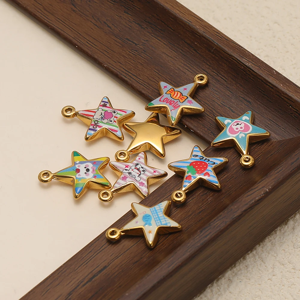4 Stück Edelstahl Cartoon Emaille Stern Charms Ohrringe Anhänger für DIY Damen Schmuckherstellung Trendige Halsketten- und Armband-Accessoires – Detail 1