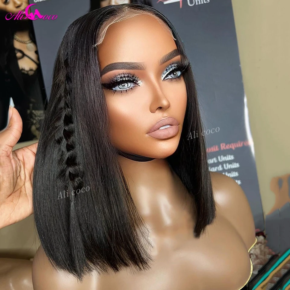 Wig rambut manusia Bob lurus pendek pirang coklat Wig depan pra-pencabutan dengan rambut bayi Wig Frontal renda berwarna Pirang madu untuk wanita