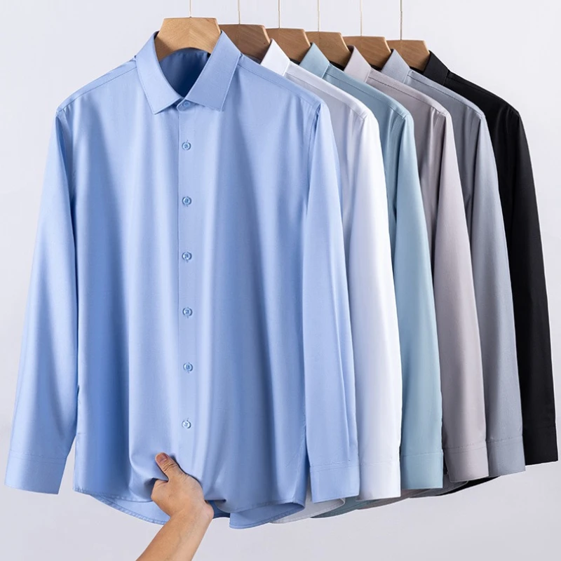 10XL يناسب 126 كجم مشروط الحرير الأبيض قميص الرجال بأكمام طويلة الأعمال عادية قصيرة الأكمام قميص رجالي حجم كبير وطويل القامة سهلة الرعاية