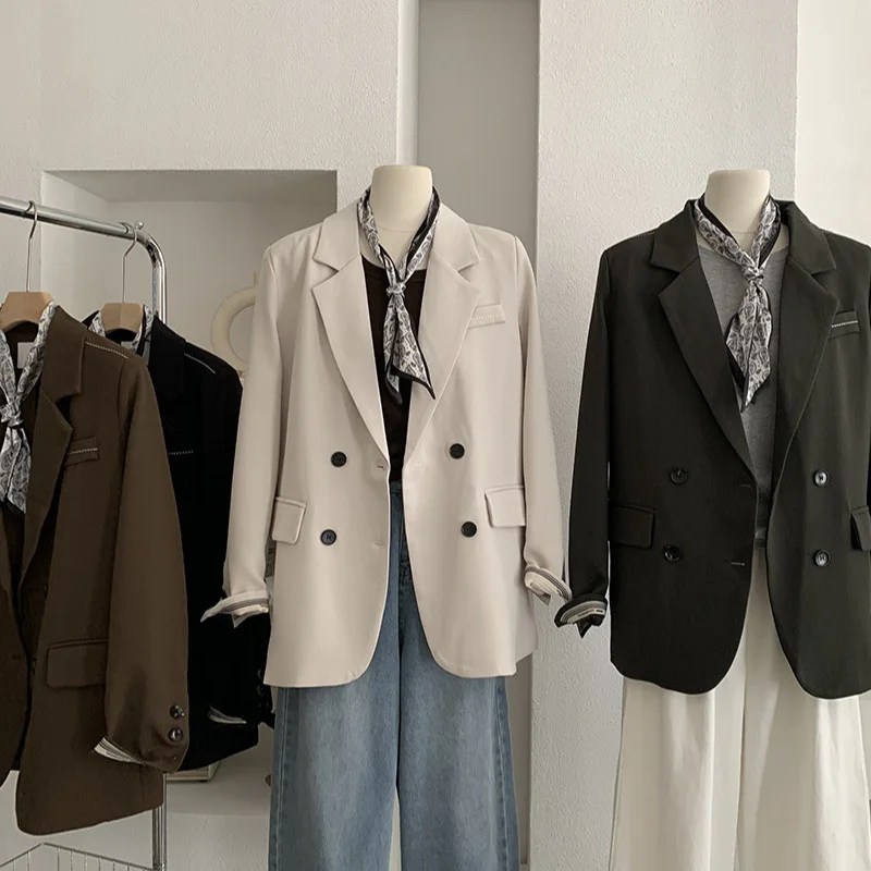 

retro black Women suit coat autumn spring new model temperament commute versatile loose leisure elegance sophisticated fashion