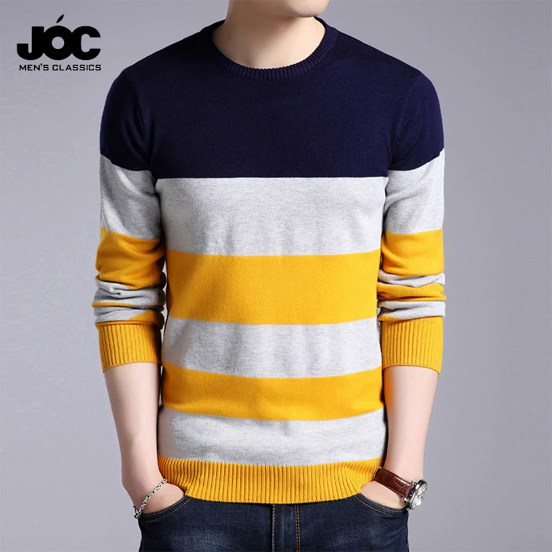 Men\'s Casual Striped Knit Spring and Autumn Long Sleeved Pullover Fashion Top