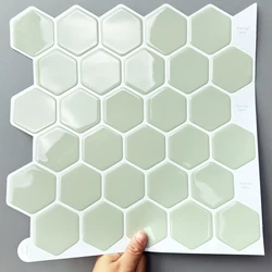10 sheets Hexagon Strong Adhesive Wall Tile Stickers Self-adhesive Waterproof Vinyl Wallpaper For Kitchen Bathroom Backsplash