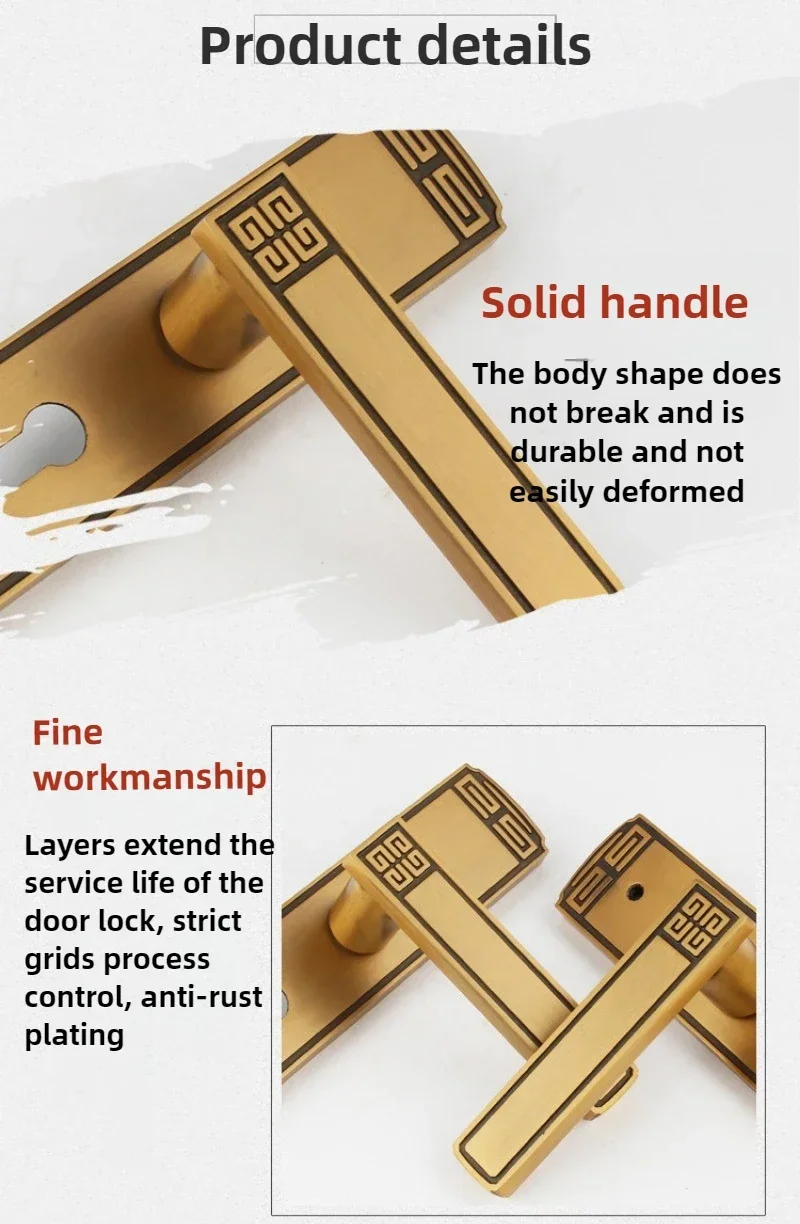 

Best Chinese Wind Door Lock Universal Handle Lock Silent Indoor Use Using 35-45mm Thick Door Aluminum Alloy Material