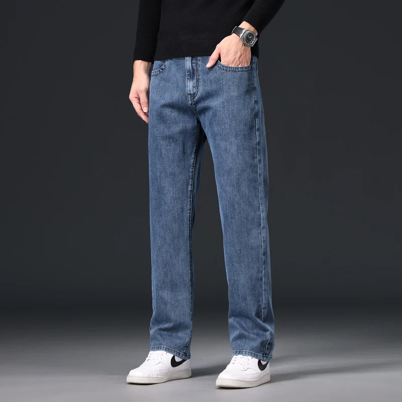 

Low Waist Men's Jeans Dstring Closure Non-Sinkable Extra Large Fit Autumn Winter Hong Kong High-End Casual Faion