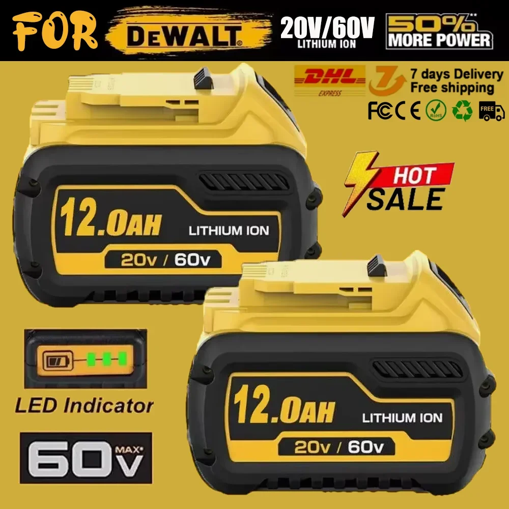 

6.0Ah 9.0Ah 12Ah 60V For Dewalt 18V 20V Battery DCB609 Replacement DCB200 Li-ion Power Tool For Dewalt Batteries With LED Lamp