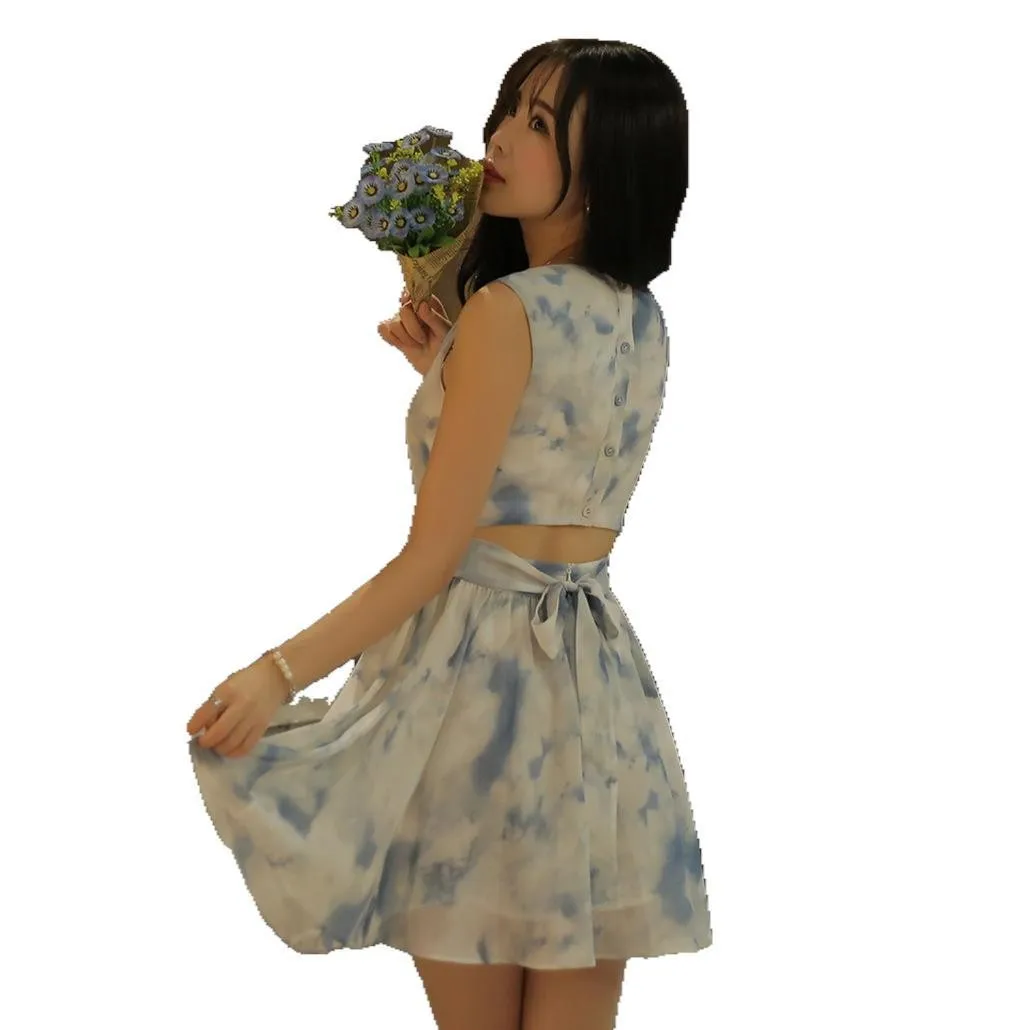 Sweet Summer Cloud Tie Dye Bal Strapl Chiffon Printed Vest Dr Korean Sle Polyester Nylon Cosite Fiber Dr