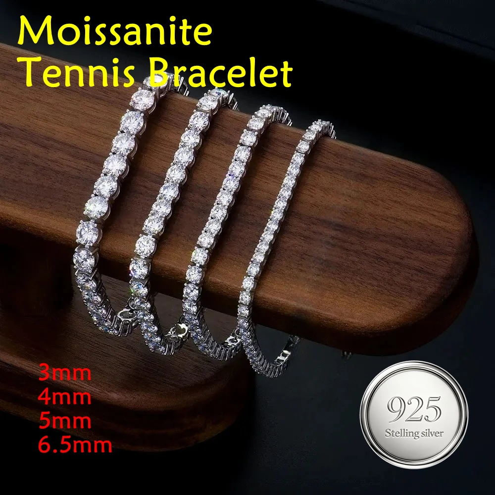 3/4/5/6.5MM D Color VVS1 Moissanite Tennis Bracelet S925 Sterling Silver with GRA Bracelets for Women Man Moissanite