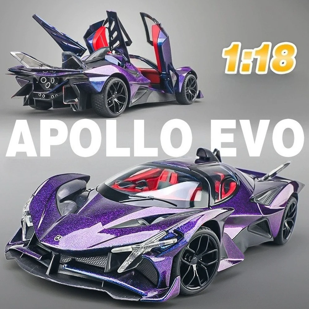 

1:18 Apollo EVO 720S Supercar Alloy Diecast Model Toy Front Wheel Steering Doors Opened Sound Light Miniature Car Boy Adult Gift