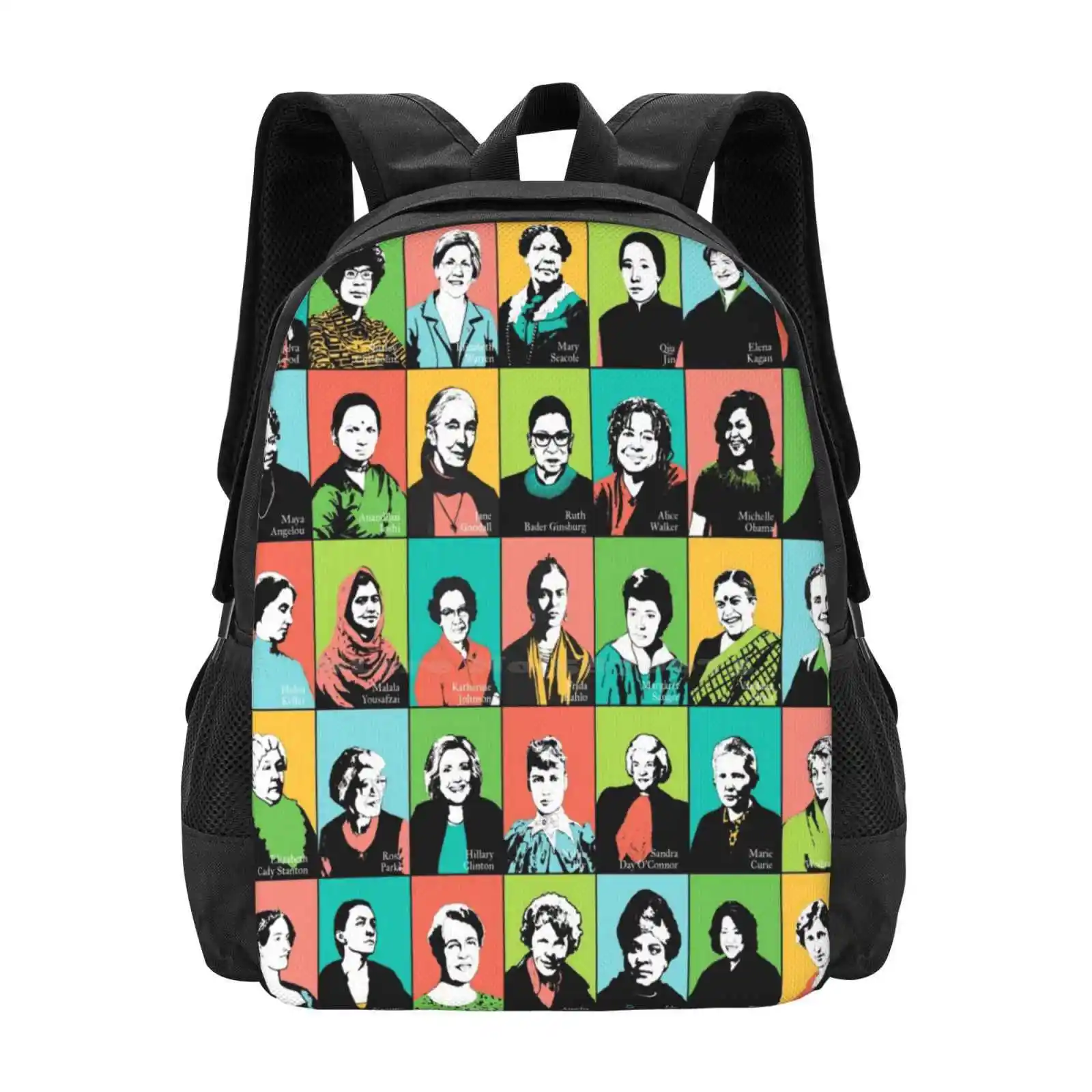 

Feminist Icons Pattern Design Bag Student'S Backpack Feminist Icons Strong Women Rbg Ruth Bader Ginsburg Jane Goodall Girl