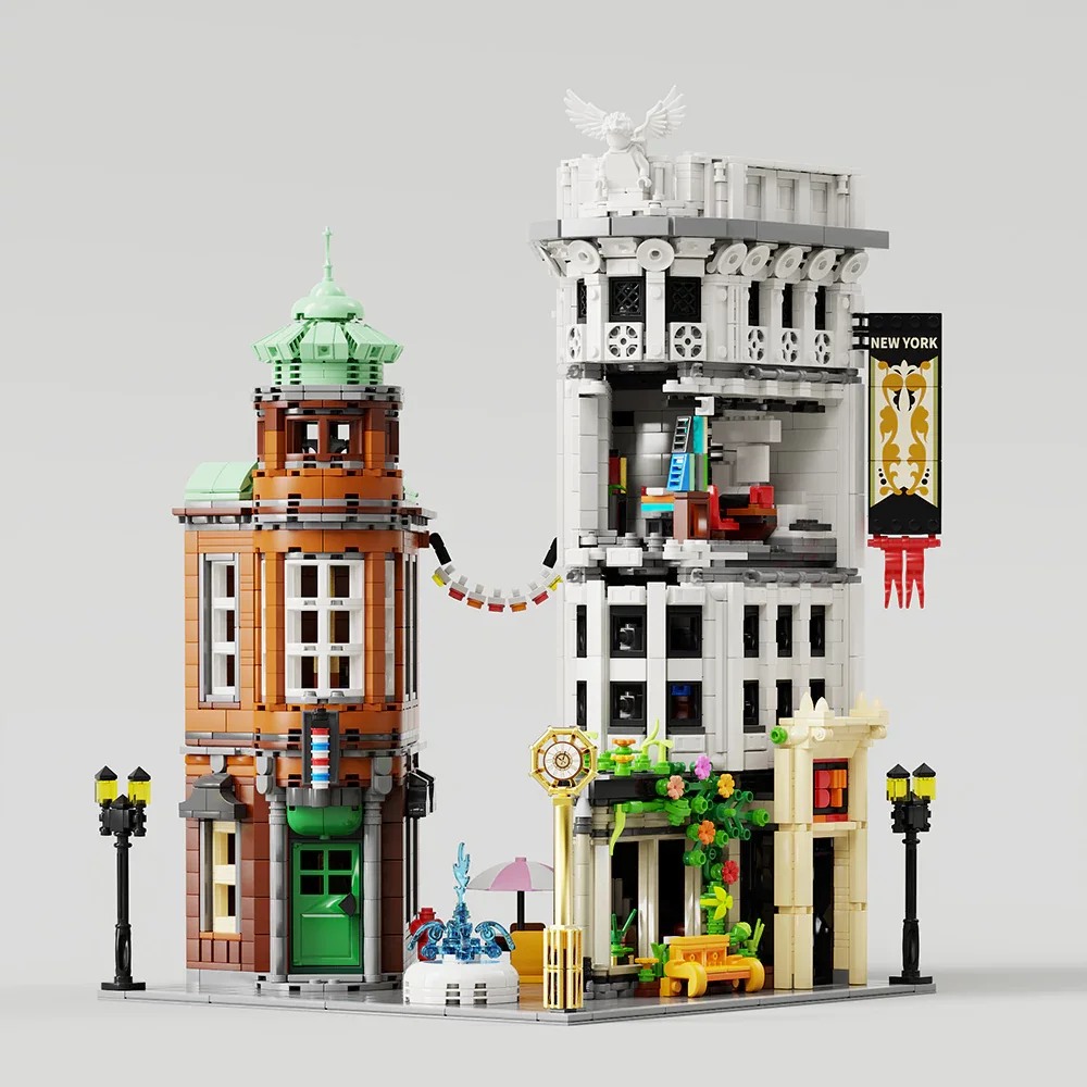 4500PCS MOC 플랫아이언 빌딩 모델 뉴욕 시티 스트리트 뷰 건축 모듈러 빌딩 블록 벽돌 퍼즐 장난감 어린이 선물