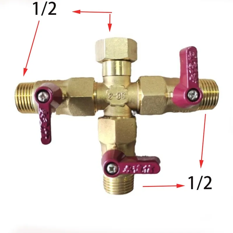 

1/2, 1 inch, all copper strip union tee joint four-way one-inlet double-outlet three-outlet switch water pipe distributor