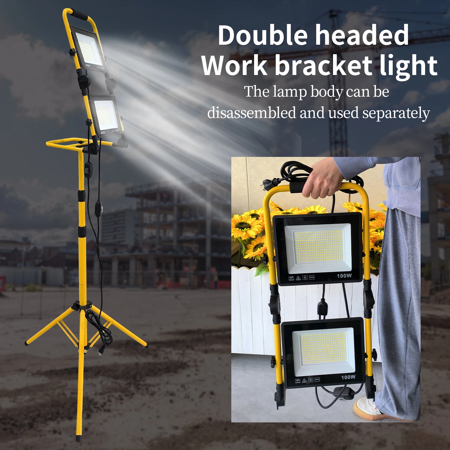 

20000 Lumen Work Lights with Stand,Dual Head LED Work Light,Waterproof Lamp with Switch,Metal Telescoping Tripod 10Ft Power Cord