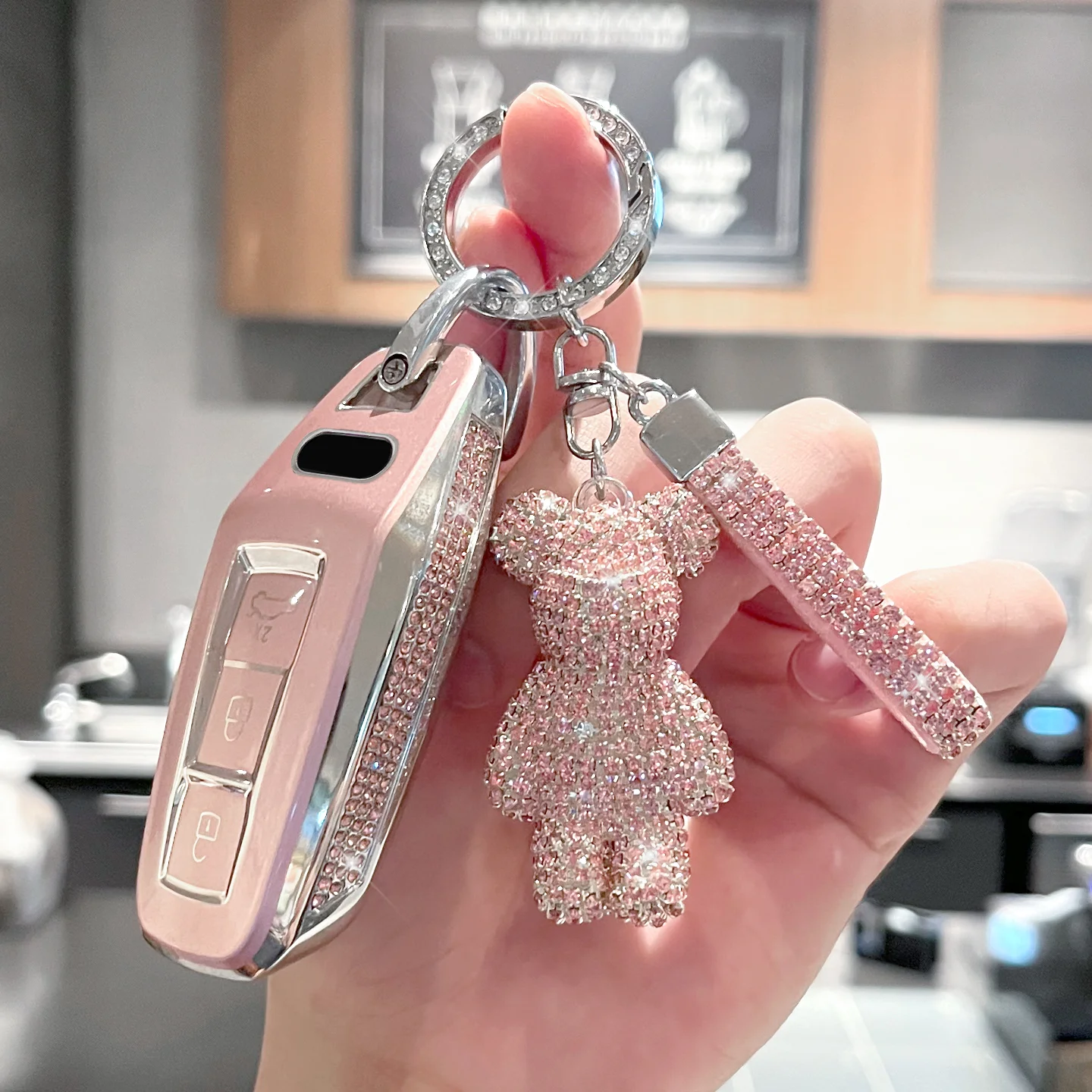 

High End Side Diamonds for Audi A5 A6L 2025 Sportback Q6L E-tron Remote Auto Car Key Case Cover Fob Holder Keychain Accessories