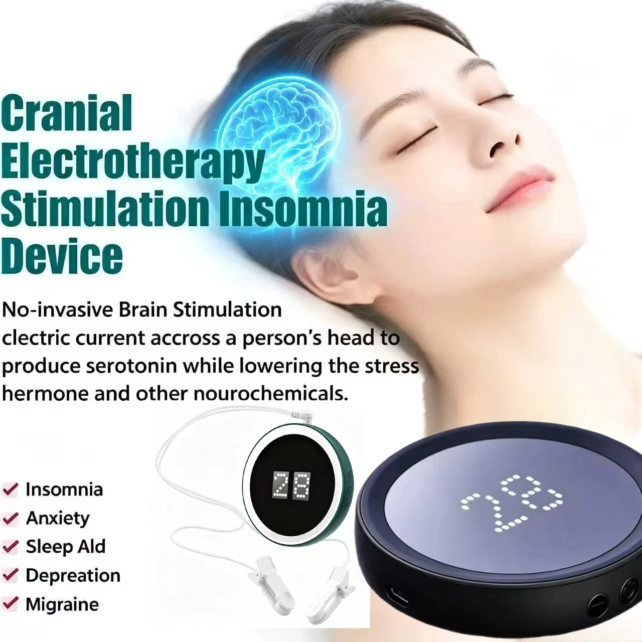 Microcurrent Vagus Nerve Stimulator with Ear Clip Neurofeedback Sleep Therapy Device Cranial Electrotherapy Stimulator