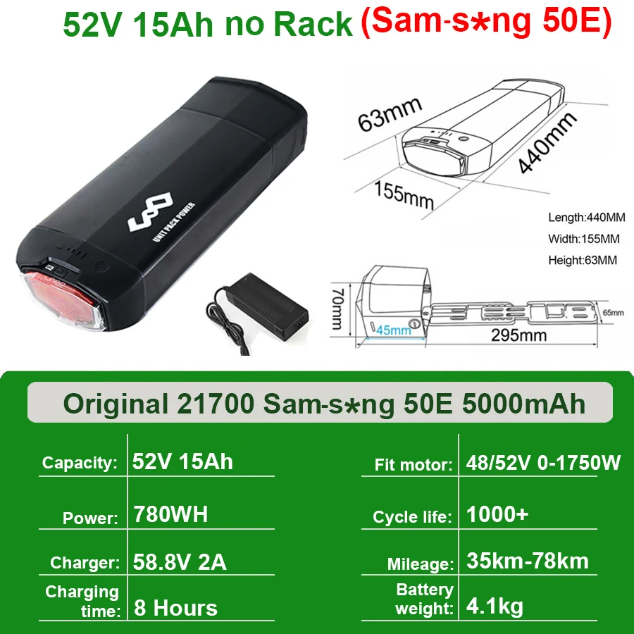 Ebike Batterij 36V 18Ah 17.5Ah 13AH 15H Achterdrager Elektrische Fiets Batterij 18650 27100 Pack voor 36V 250W 350W 500W Motor Kit
