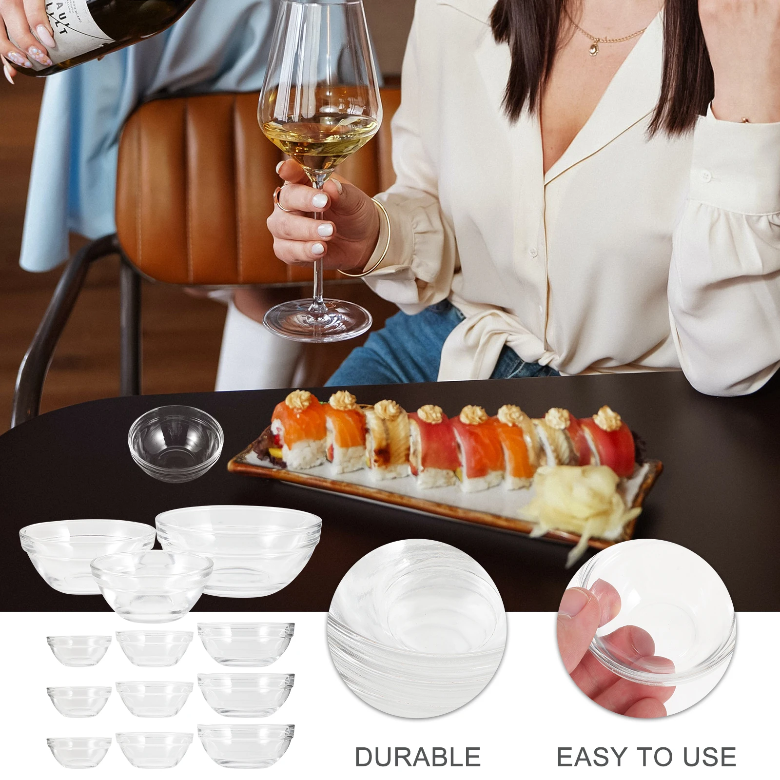 

12Pcs Outdoor Tableware Set Multipurpose Food Bowls Transparent Household Salad Dessert Bowls for Kitchen Dining Serving Ice