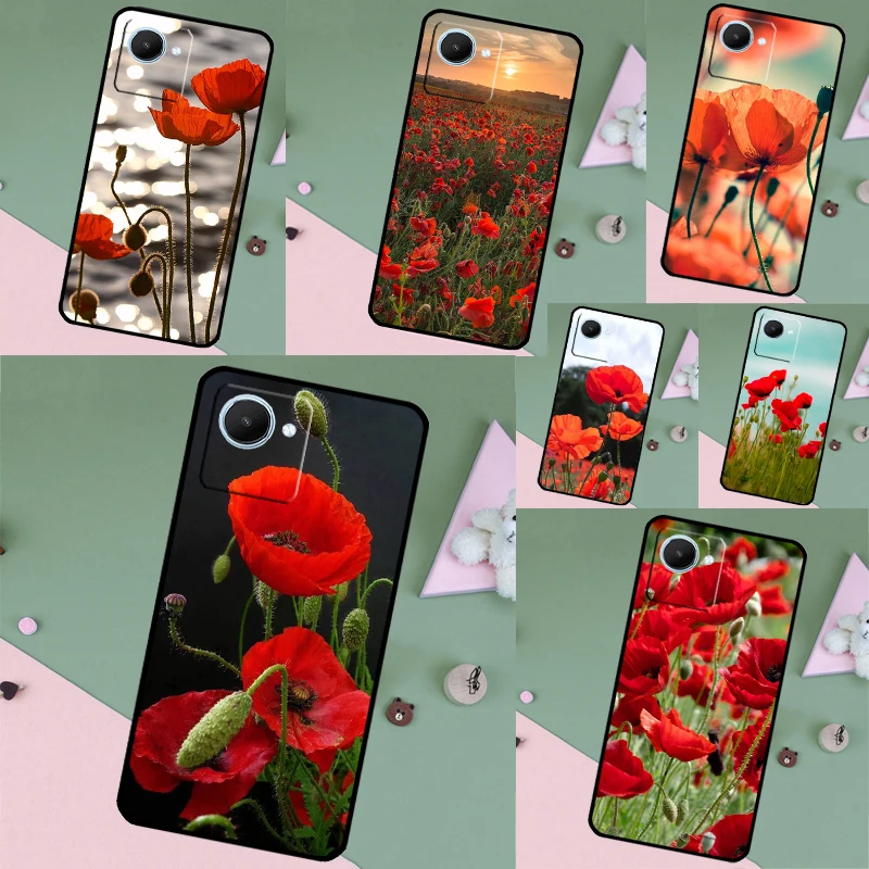 Red Corn Poppy Flower Case For Realme C33 C55 C53 C35 C31 C30 C25s C21Y C15 C11 GT Neo 5 2T 3T 9 11 10 Pro Plus