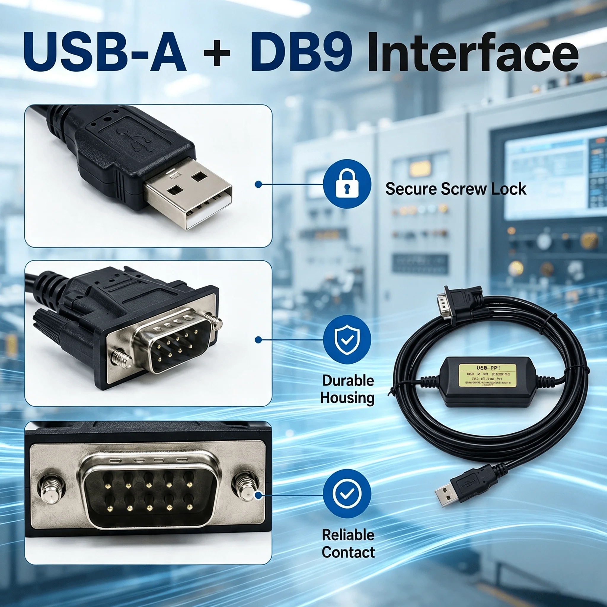 USB-PPI PLC Download Cable CH340 for Siemens S7-200 200CN CPU221 222 224XP 226, Stable Data Transfer, Not for SMART 200, 3M