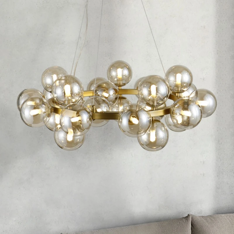 

Modern Glass Ball LED Pendant Light Luxury Gold Metal Chandeliers for Living Dining Room Interior Decor Hanging Lights