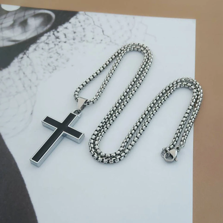 Collares con colgante de cruz con estilo para hombres y niños, collares cruzados de acero inoxidable negro, regalos de joyería de oración Punk geniales