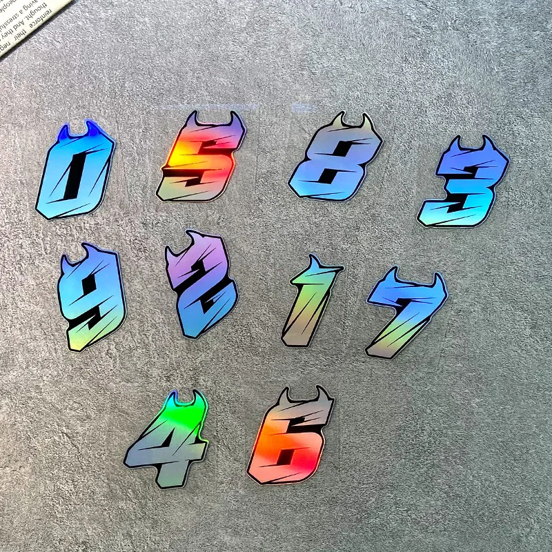 1pc Devil Laser Motorcycle Number Sticker Self-Adhesive (Waterproof)Rainbow Fluorescent High-Adhesion Vinyl Create Customization
