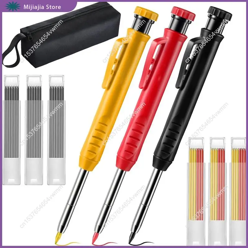 مجموعة أقلام نجار ميكانيكية مع علبة قماشية، أقلام بناء ذات فتحة عميقة لبيع الأعمال الخشبية للمهندس المعماري