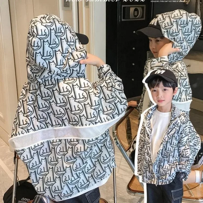 

Summer Kids Tops for Boys Hooded Teenage Jacket Lightweight and Thin Outerwear Junior Long Sleeved Cartoon Sunscreen Clothing
