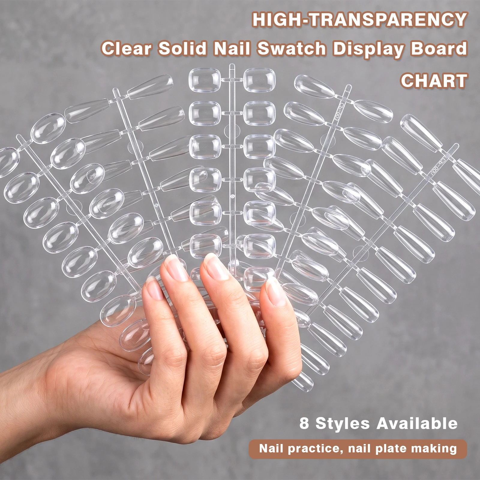 120pcs Clear Solid Nail Swatch Tips Flat Bottom Multi Square Almond Coffin Nail Color Chart Display False Nails For Nail Salon