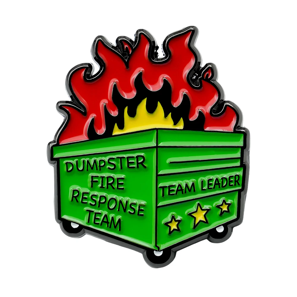 Dumpster Fire Response Team Leader Badge First Responder Brooch Funny Meme Lapel Pin Novelty Creative Decorative