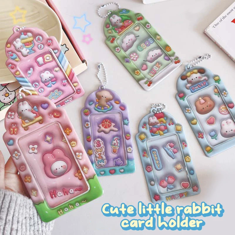 Cartoon Puppy Rabbit Photo Card Holder Kpop Meal Card Bus Card Sleeves Photo Card Protective Cover Pendant