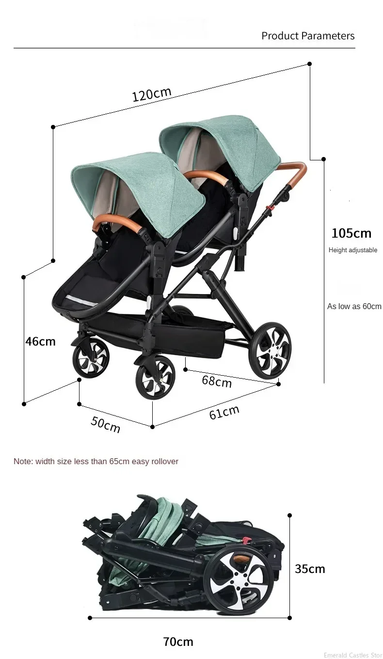 Twins Baby Stroller Can Sit and Lie Double Kids Trolley Stroller Shock Absorber Foldable Child Baby Carriage Foldable