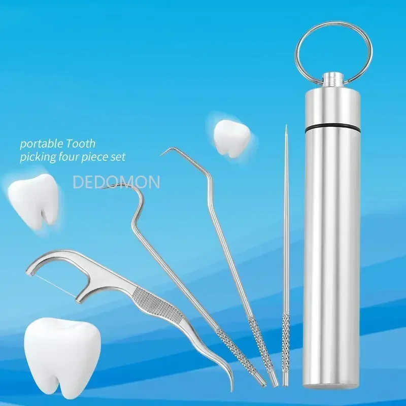 Stainless Steel Toothpick Set Tooth Flossing Reusable Toothpicks Portable Toothpick Floss Teeth Cleaner Oral Cleaning