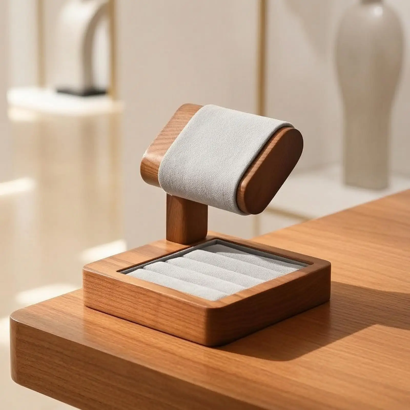 Premium Wooden Watch Holder Cushioned Display Stand Organizer for Wristwatch Storage and Retail