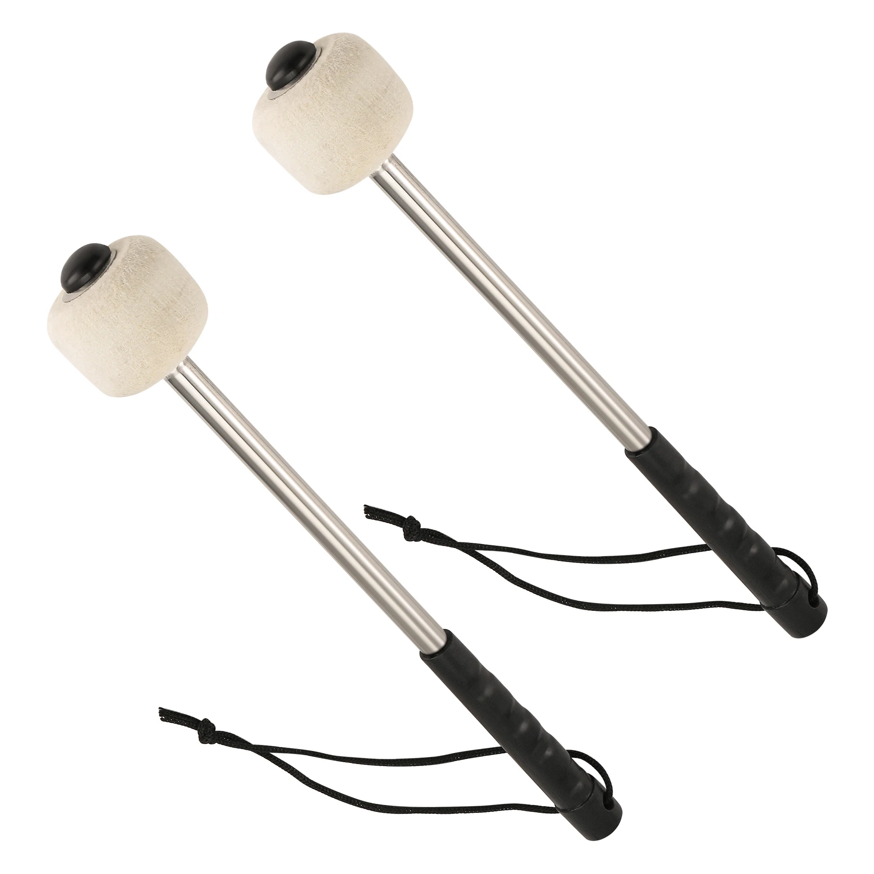 AC22 2 قطعة مطارق طبلة فولاذية 12.5 بوصة، أعواد طبلة من الصوف مع مقبض من الفولاذ المقاوم للصدأ، مطارق طبلة صوف مضادة للانزلاق