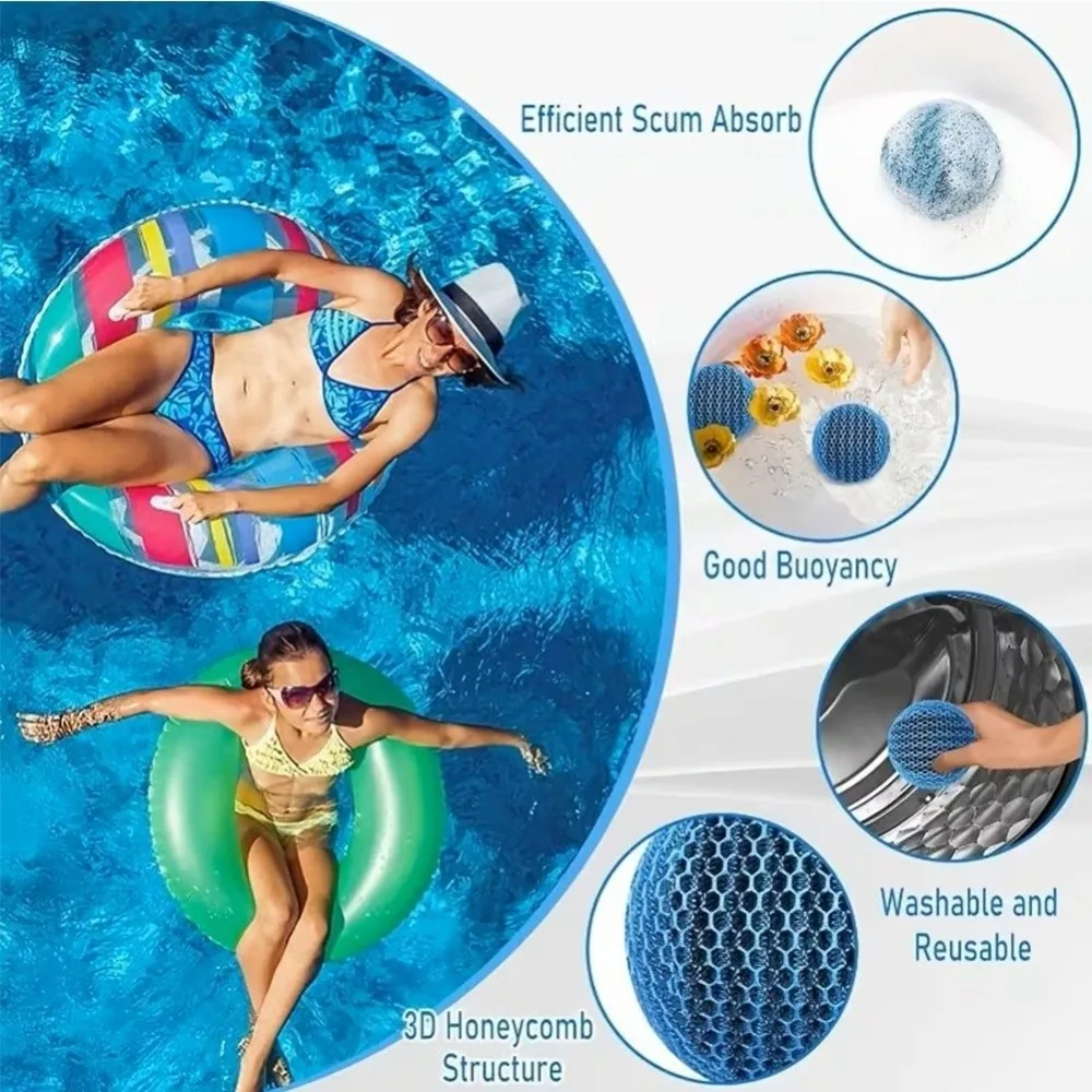 2pcs Stain Skimmer Tool Reusable Scum Absorber Floating Mesh Pool Cleaner Filter Round Bathtub Cleaning Ball Pool