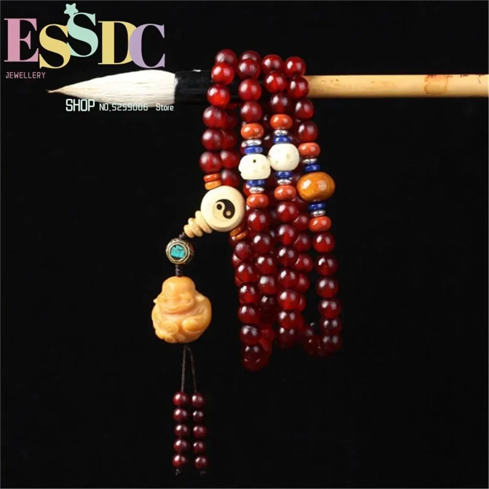 8mm Original Design Tibetan Natural Old Sheep Horn 108 Beads Mala Bracelet with Bodhi Buddha 108 Prayer Yoga Necklace Wholesale